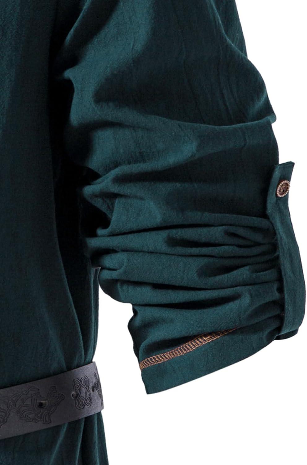 imageJEMITOP Mens Pure Cotton Vintage Lace Up Shirts for Pirate Renaissance Viking Medieval Costume Without BeltDark Green