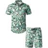 imageJEMITOP Mens 2 Piece Casual Cotton Stretchy Outfit Short Sleeve Button up Shirt and Shorts SetWhitegreen