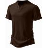 imageJEMITOP Mens Stretchy Short Sleeve Henley TShirt Casual Cotton 2 Buttons Notch Neck Tee ShirtsBrown