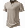 imageJEMITOP Mens Stretchy Short Sleeve Henley TShirt Casual Cotton 2 Buttons Notch Neck Tee ShirtsLight Khaki