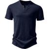 imageJEMITOP Mens Stretchy Short Sleeve Henley TShirt Casual Cotton 2 Buttons Notch Neck Tee ShirtsNavy Blue