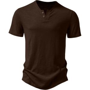 imageJEMITOP Mens Stretchy Short Sleeve Henley TShirt Casual Cotton 2 Buttons Notch Neck Tee ShirtsBrown