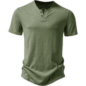 imageJEMITOP Mens Stretchy Short Sleeve Henley TShirt Casual Cotton 2 Buttons Notch Neck Tee ShirtsSage Green