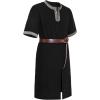 imageJEMITOP Mens Retro Style Cotton Short Sleeves Tunic Shirts for Viking Medieval Renaissance Costume Without BeltBlack